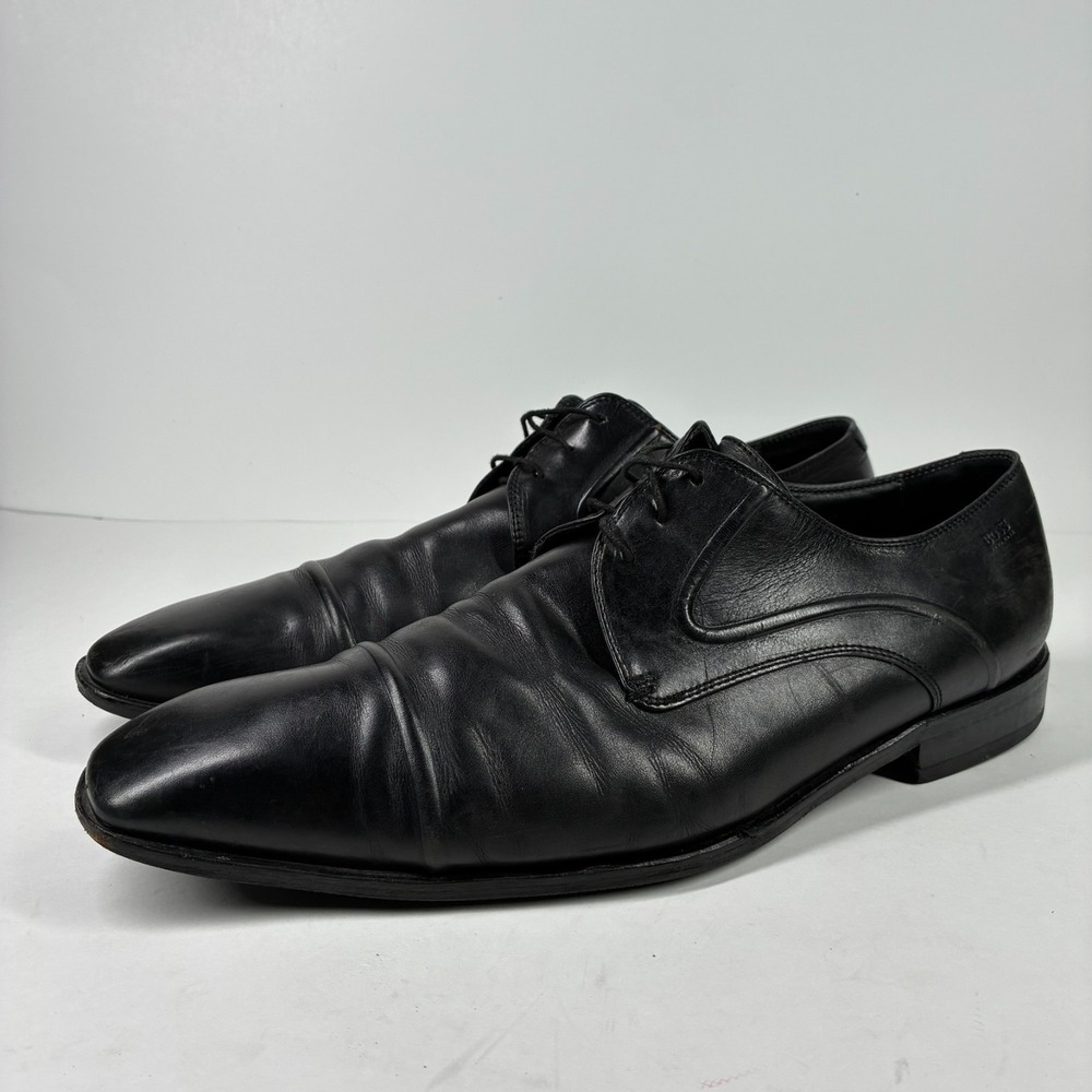 Hugo Boss Men's US 11 Black Leather Vibram Derby Business Casual Dress Shoes